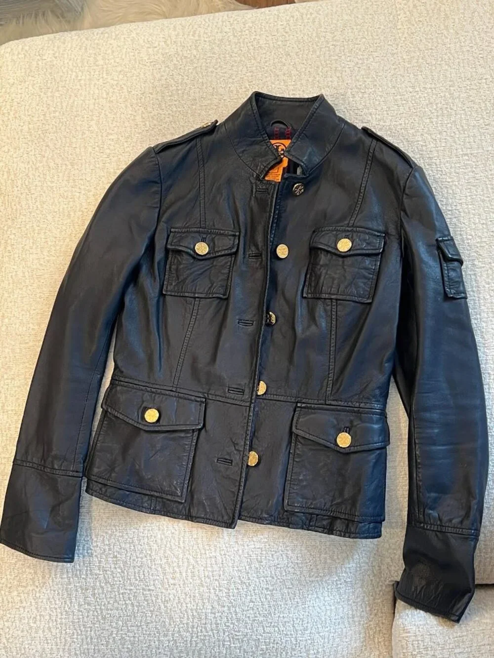 Tory Burch Black Leather Military Style Jacket Sz XS